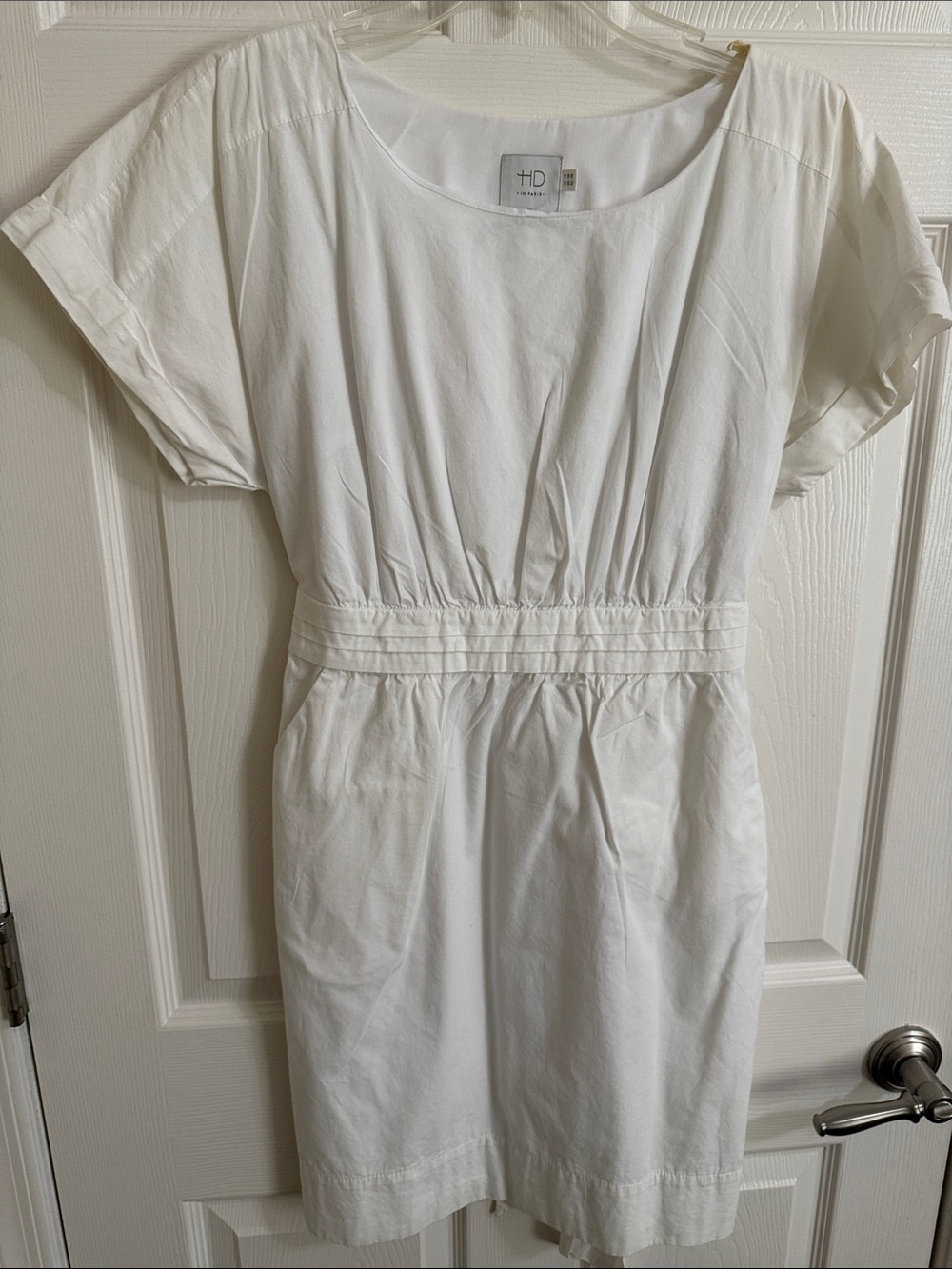 HD in Paris White Short-Sleeve Gathered-Waist Mini Dress